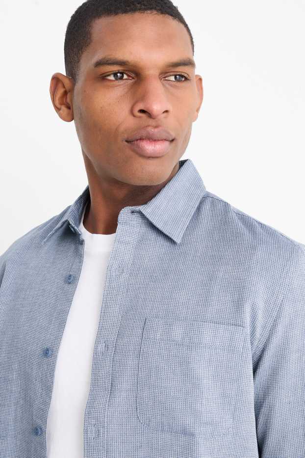 Hommes - Chemise - regular fit - col kent - texturée - bleu