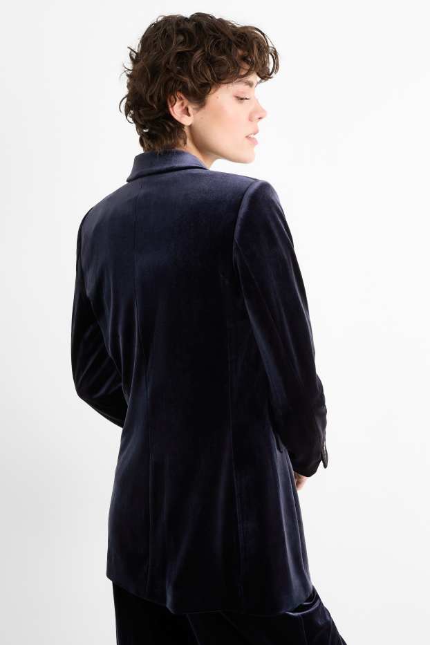 Donna - Blazer lungo di velluto - regular fit - blu scuro