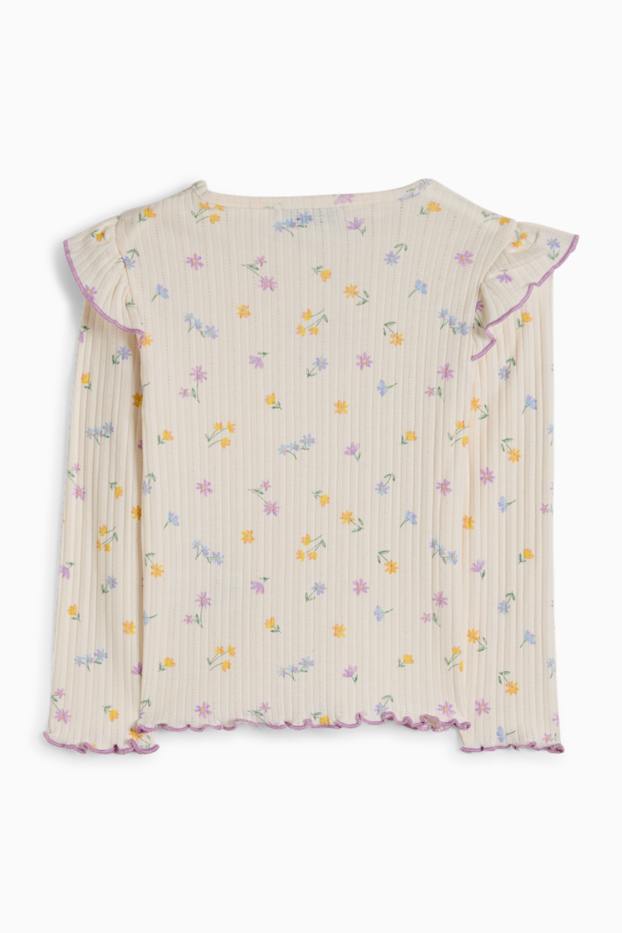 Copii - Fete - Floare - tricou cu mânecă lungă - reiat - alb-crem
