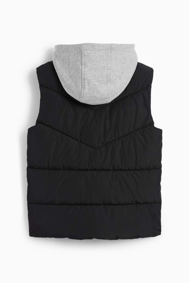 Bambini - Gilet trapuntato con cappuccio - impermeabile - nero