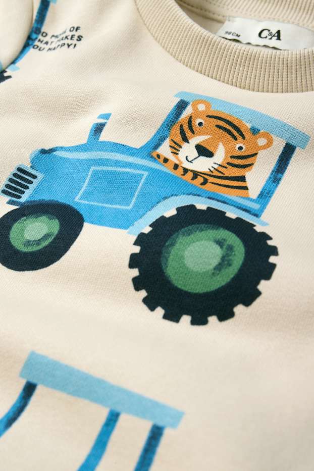 Kinderen: jongens - Tractor en tijger - sweatshirt - licht beige