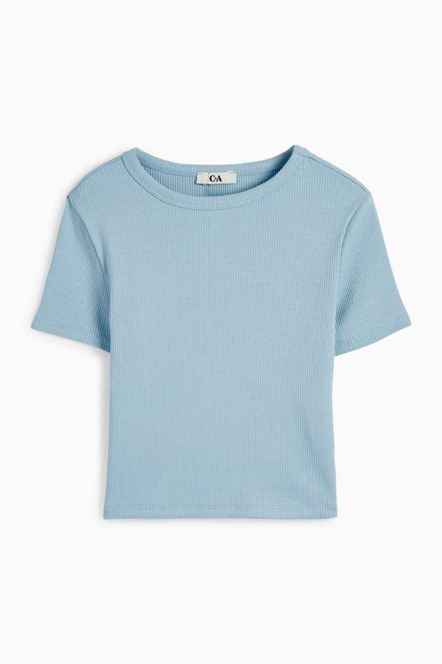 Damen - Crop T-Shirt - gerippt - hellblau