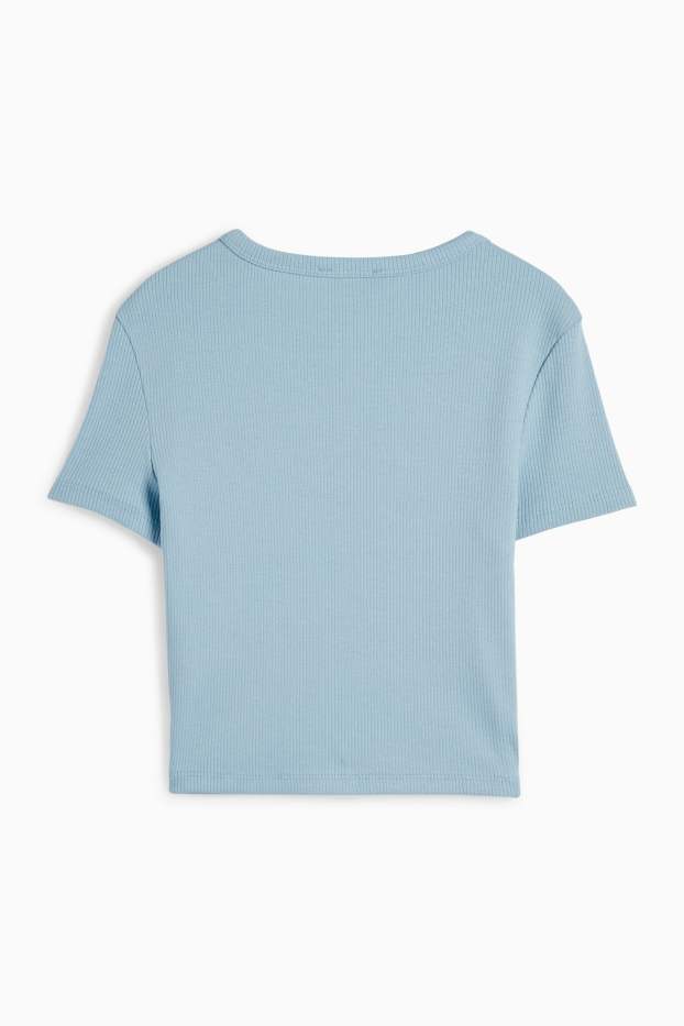 Damen - Crop T-Shirt - gerippt - hellblau