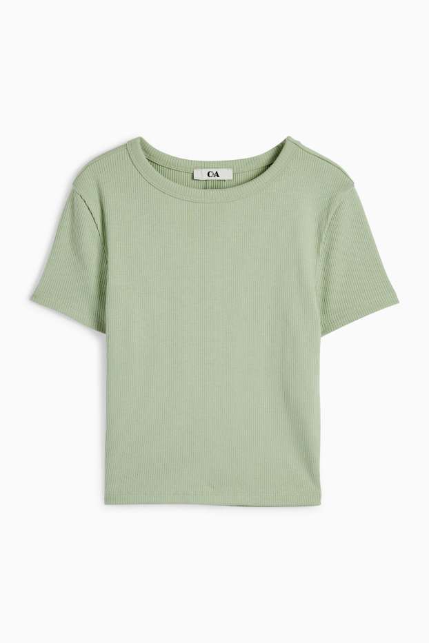 Femei - Tricou crop - reiat - verde deschis