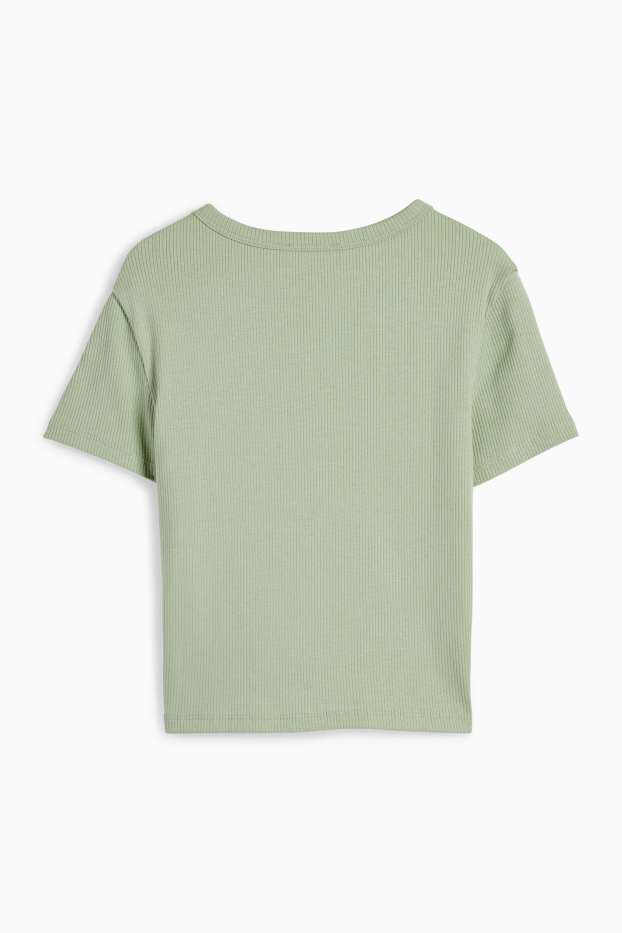 Femei - Tricou crop - reiat - verde deschis