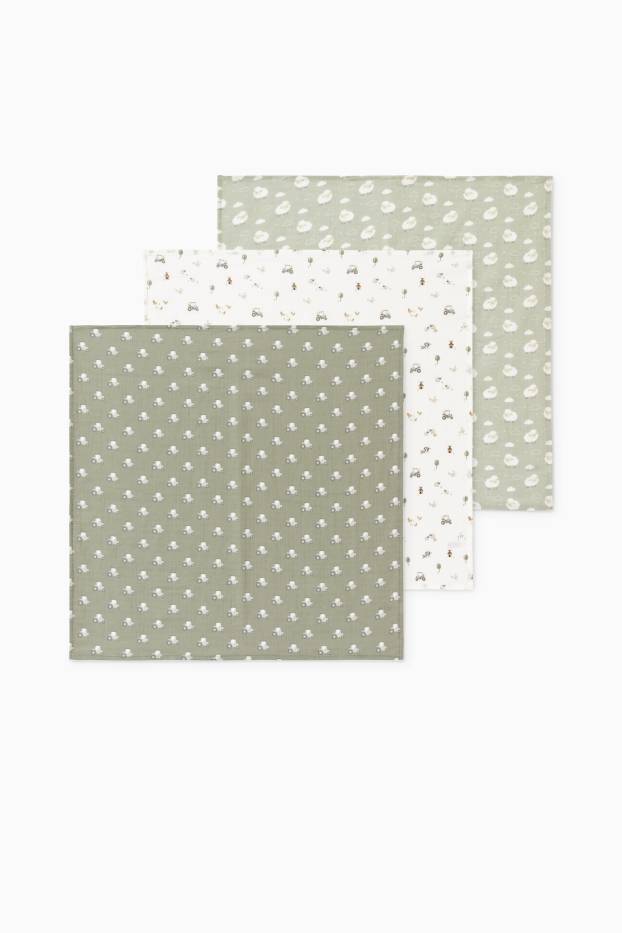 Bébés garçons - Lot de 3 - tracteur et mouton - lange en gaze de coton pour bébé - gris