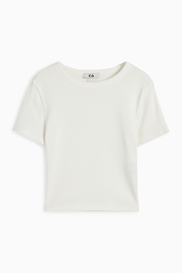 Women - Cropped T-shirt - ribbed - white