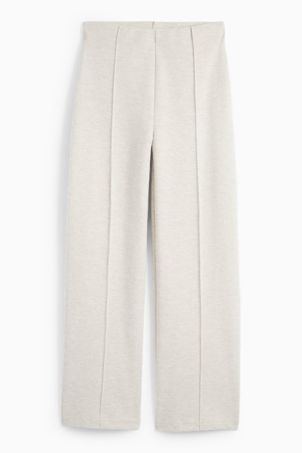 Women - Knitted trousers - mid-rise waist - regular fit - light beige