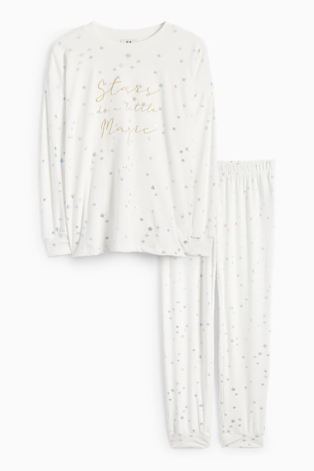 Damen - Winterpyjama - gemustert - cremeweiss