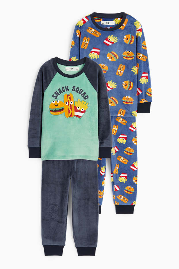 Bambini - Confezione da 2 - pigiama invernale - 4 pezzi - fast food - verde