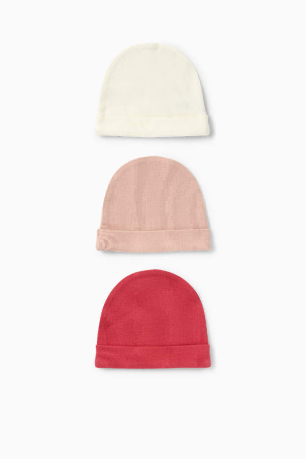 Bébés filles - Lot de 3 - beanie pour bébé - finition côtelée - rose