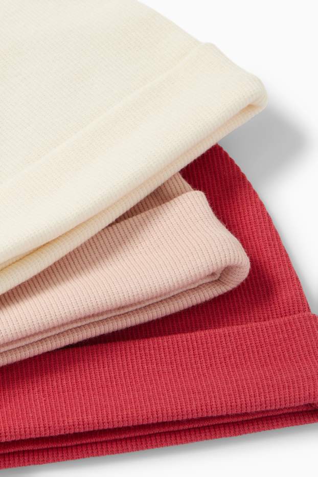 Bébés filles - Lot de 3 - beanie pour bébé - finition côtelée - rose