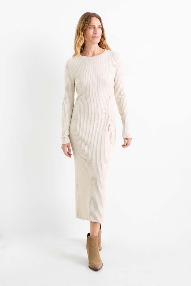 Dona - Vestit de punt de mitja - acanalat - beix clar