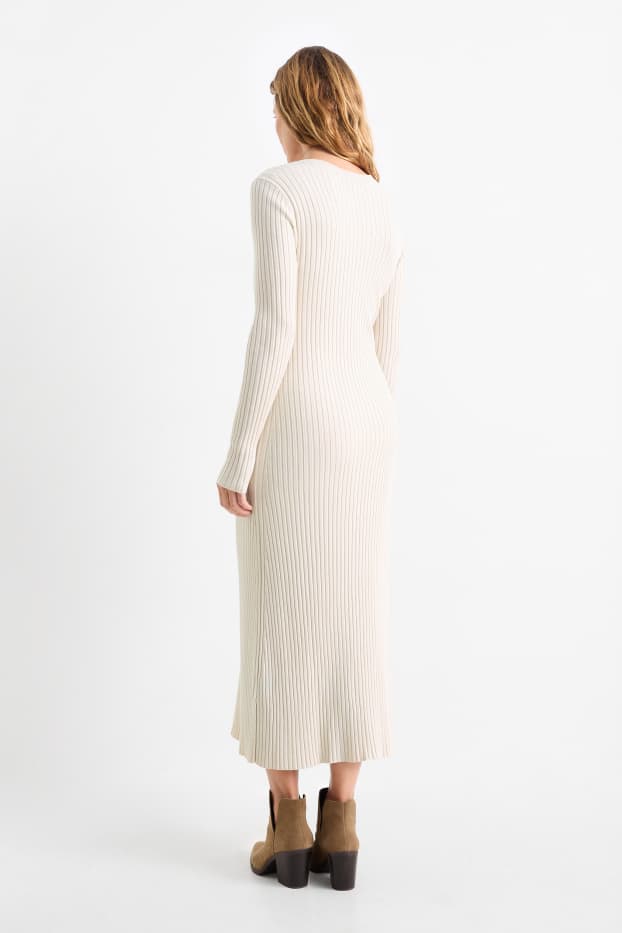 Dona - Vestit de punt de mitja - acanalat - beix clar