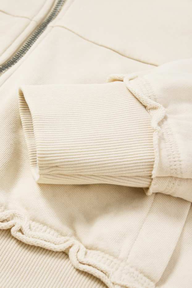 Mujer - Sudadera crop con cremallera y capucha - beige claro