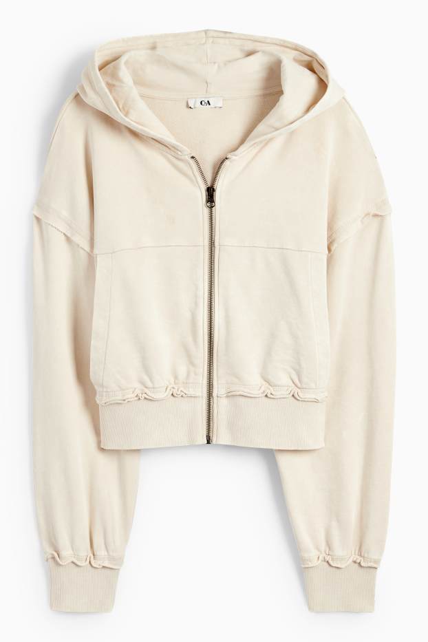 Mujer - Sudadera crop con cremallera y capucha - beige claro