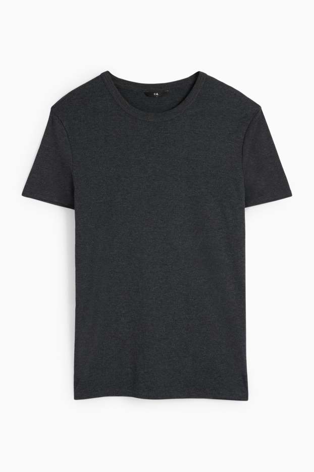 Hommes - T-shirt - slim fit - fines côtes - gris foncé