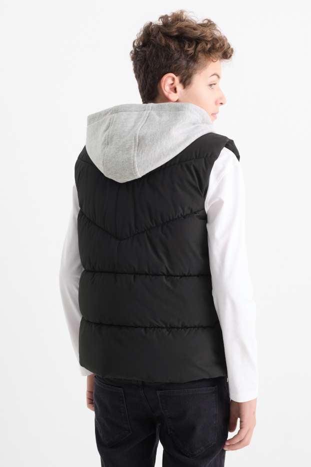 Bambini - Gilet trapuntato con cappuccio - impermeabile - nero