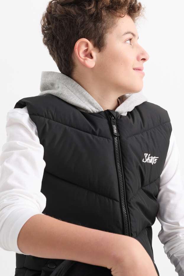 Bambini - Gilet trapuntato con cappuccio - impermeabile - nero