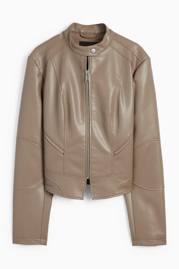 Damen - Bikerjacke - Lederimitat - braun
