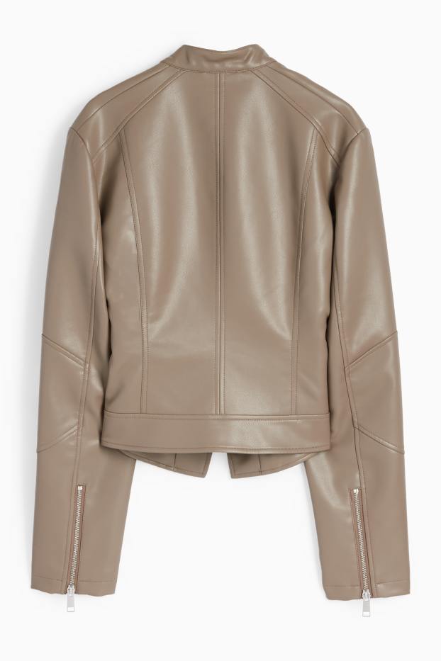 Damen - Bikerjacke - Lederimitat - braun