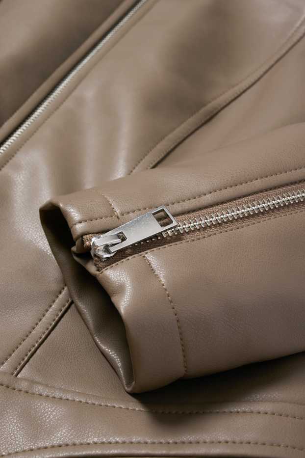 Damen - Bikerjacke - Lederimitat - braun