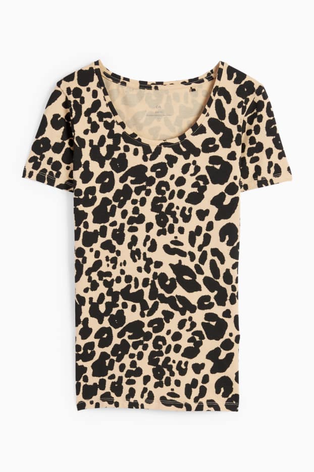 Damen - T-Shirt - Leo-Print - beige