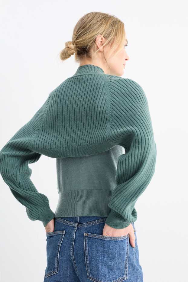 Donna - Set - top in maglia e bolero - 2 pezzi - turchese
