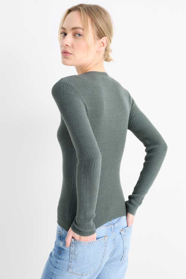 Damen - Pullover - strukturiert - grün-melange