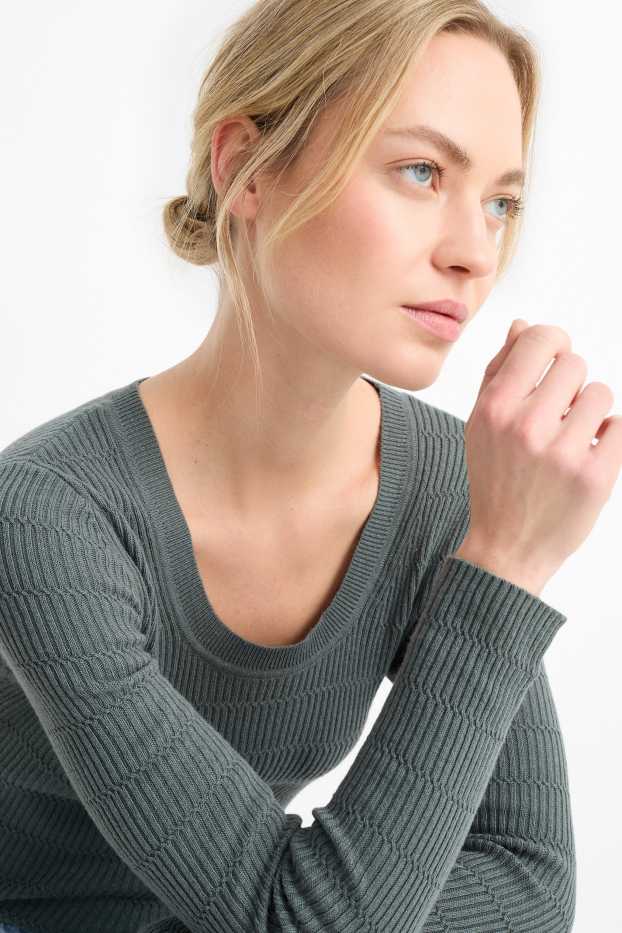 Damen - Pullover - strukturiert - grün-melange