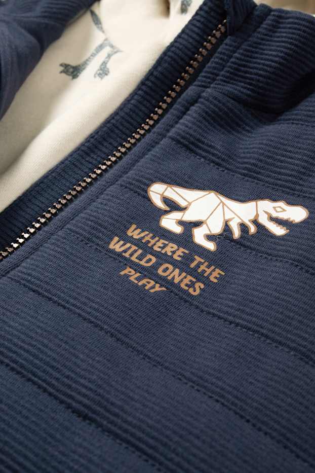 Kinderen: jongens - Dino - set - hoodie en bodywarmer - 2-delig - donkerblauw