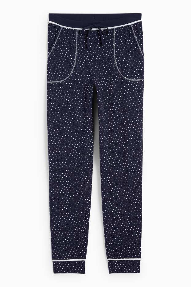Damen - Pyjamahose - gepunktet - dunkelblau
