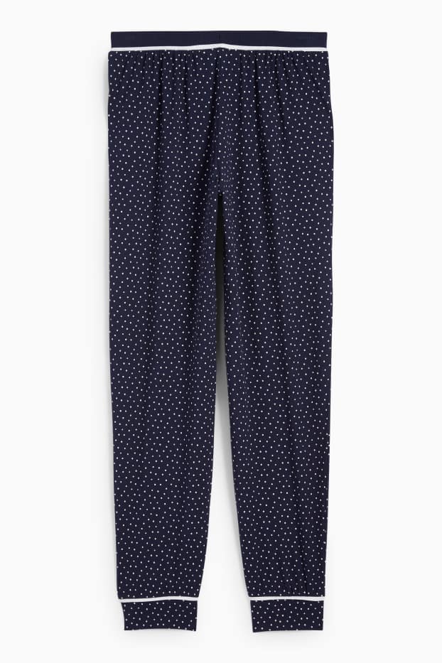 Damen - Pyjamahose - gepunktet - dunkelblau