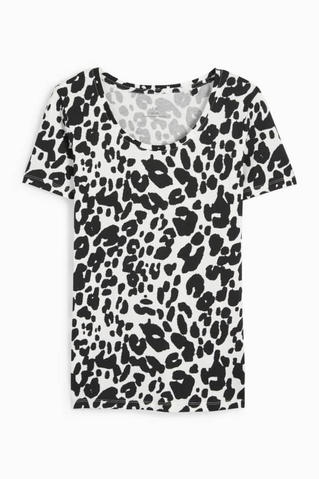 Femmes - T-shirt - imprimé léopard - blanc / noir