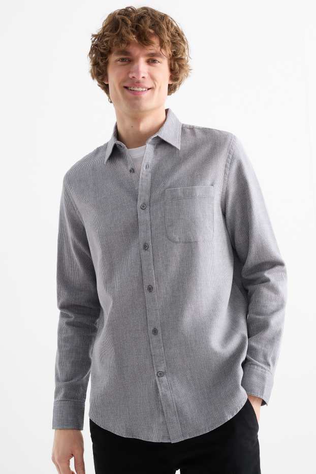 Uomo - Camicia - regular fit - collo all'italiana - tramata - grigio