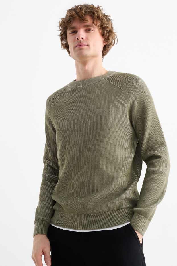 Hommes - Pull - côtelé - vert