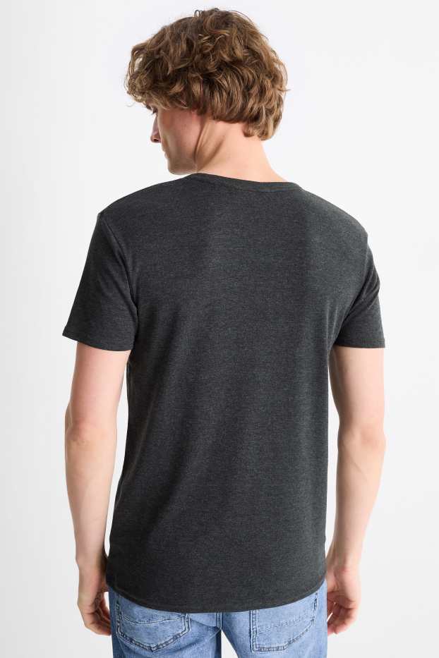 Hommes - T-shirt - slim fit - fines côtes - gris foncé