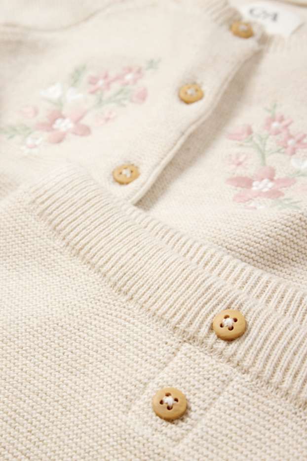 Baby Mädchen - Blümchen - Baby-Outfit - 2 teilig - beige