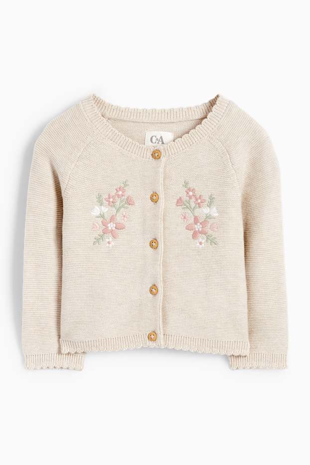 Baby Mädchen - Blümchen - Baby-Outfit - 2 teilig - beige