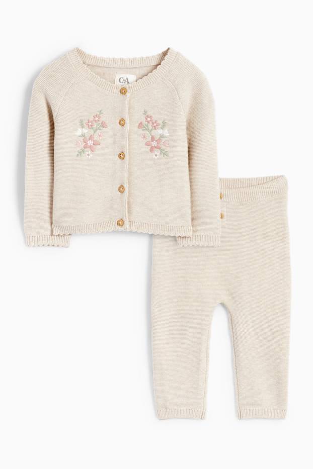 Baby Mädchen - Blümchen - Baby-Outfit - 2 teilig - beige