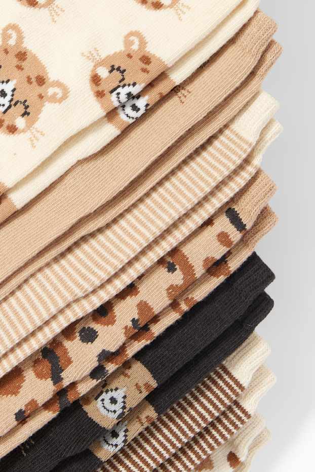 Bambine - Confezione da 7 - leopardo - calze con motivo - beige