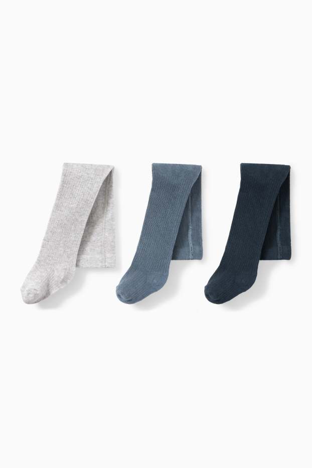 Unisex - Multipack of 3 - baby tights - ribbed - dark blue