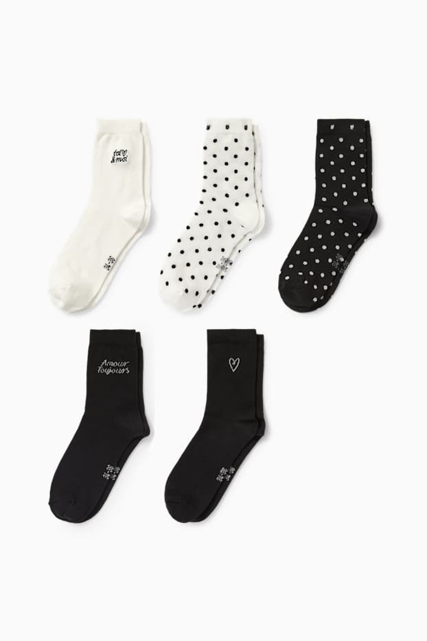 Bambine - Confezione da 5 - cuore - calze con motivo - nero