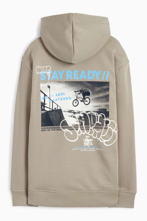 Děti - chlapci - BMX - mikina s kapucí - šedá/hnědá