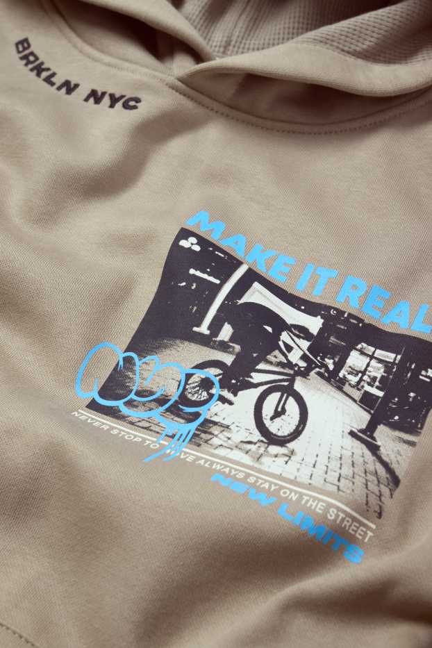 Děti - chlapci - BMX - mikina s kapucí - šedá/hnědá