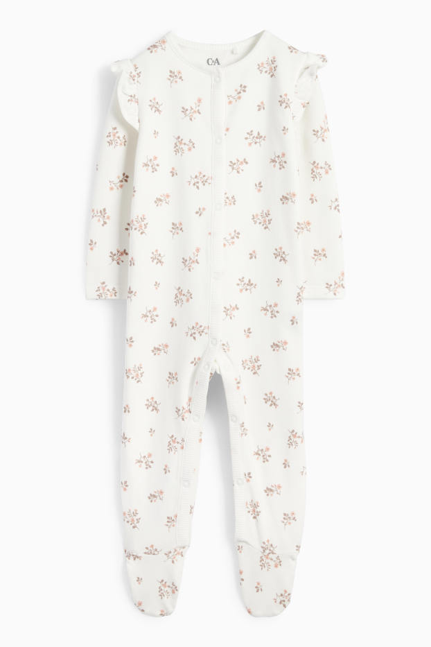 Baby Mädchen - Blümchen - Baby-Schlafanzug - weiß