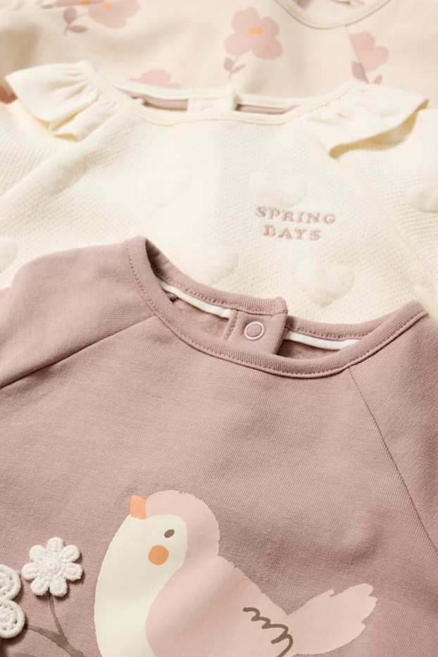 Baby Mädchen - Multipack 3er - Blümchen und Vögelchen - Baby-Sweatshirt - dunkelrosa