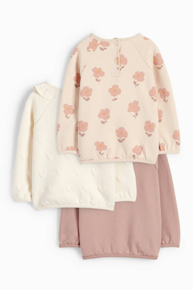 Baby Mädchen - Multipack 3er - Blümchen und Vögelchen - Baby-Sweatshirt - dunkelrosa