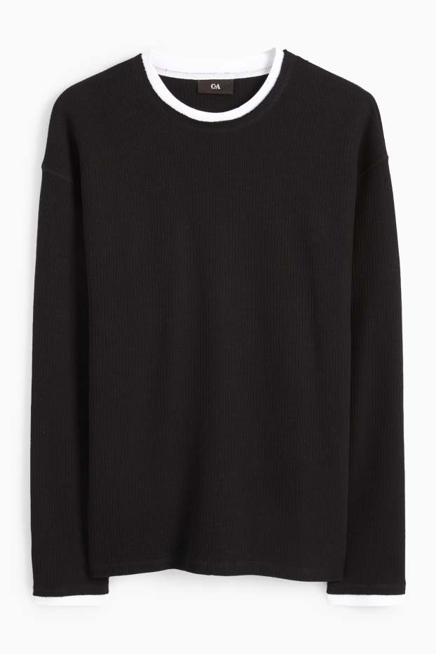 Men - Sweatshirt - 2-in-1 look - black