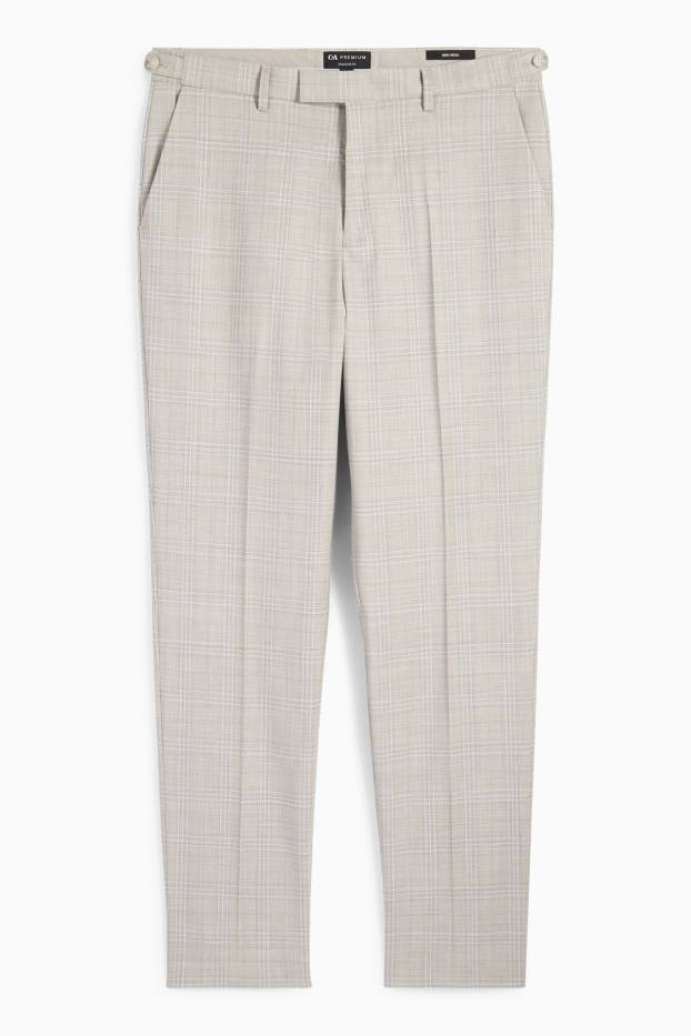 Bărbați - Pantaloni modulari din lână pură - regular fit - în carouri - gri